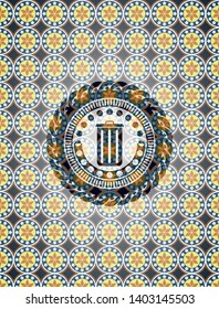 trash can icon inside arabesque style badge. arabic decoration.