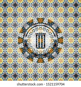 trash can icon inside arabesque badge. arabic decoration.