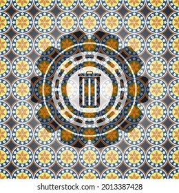 trash can icon inside arabesque style badge. arabic decoration. 