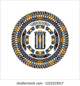 trash can icon inside arabic badge background. Arabesque decoration.