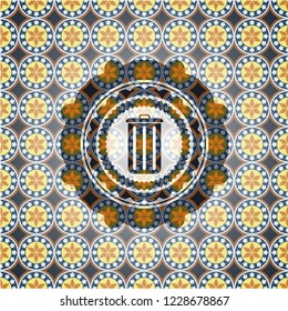 trash can icon inside arabic emblem background. Arabesque decoration.