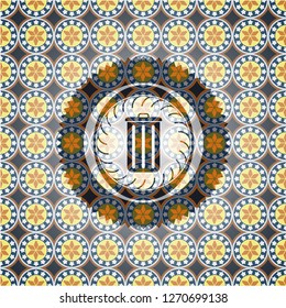 trash can icon inside arabic emblem background. Arabesque decoration.
