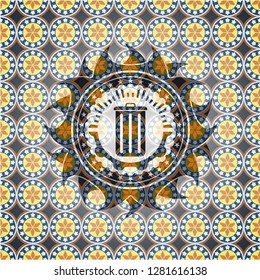 trash can icon inside arabic badge background. Arabesque decoration.