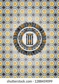 trash can icon inside arabic emblem background. Arabesque decoration.