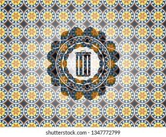 trash can icon inside arabic emblem background. Arabesque decoration.