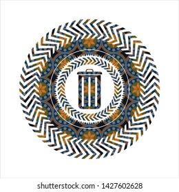 trash can icon inside arabic emblem. Arabesque decoration.