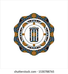 trash can icon inside arabic style emblem. Arabesque decoration.