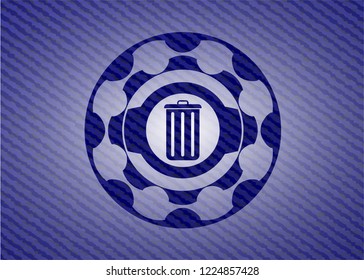 trash can icon inside badge with jean texture