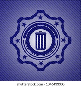 trash can icon inside badge with jean texture