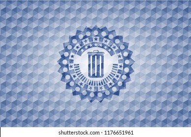 trash can icon inside blue polygonal badge.