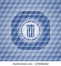 trash can icon inside blue emblem with geometric pattern.