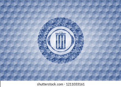 trash can icon inside blue polygonal emblem.