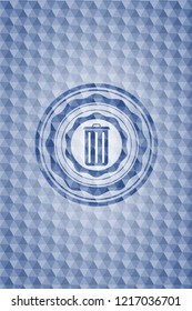 trash can icon inside blue emblem with geometric pattern.