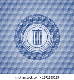 trash can icon inside blue badge with geometric pattern.