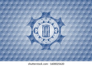 trash can icon inside blue polygonal emblem.