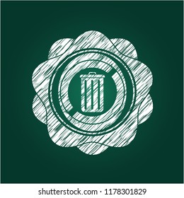 trash can icon inside chalkboard emblem on black board