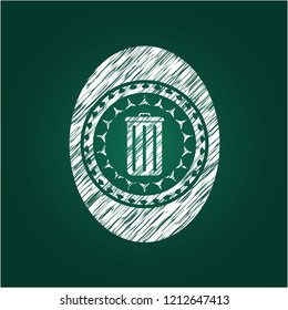 trash can icon inside chalkboard emblem on black board