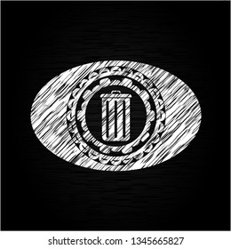 trash can icon inside chalkboard emblem