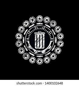 trash can icon inside chalkboard emblem