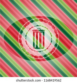trash can icon inside christmas colors badge.