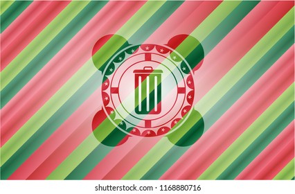 trash can icon inside christmas colors style badge.