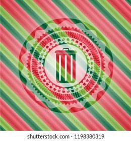 trash can icon inside christmas badge background.