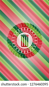 trash can icon inside christmas colors badge.