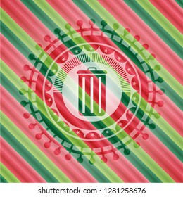 trash can icon inside christmas emblem background.