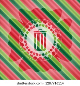 trash can icon inside christmas colors style emblem.