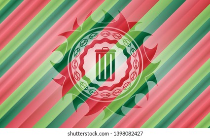 trash can icon inside christmas colors style emblem.