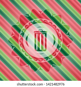 trash can icon inside christmas emblem background.
