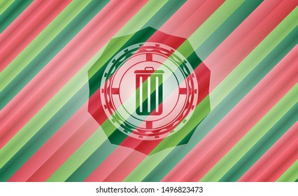 trash can icon inside christmas style emblem.