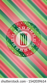 trash can icon inside christmas badge background.