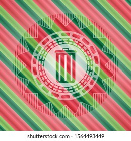 trash can icon inside christmas colors emblem.
