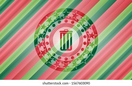 trash can icon inside christmas badge background.