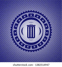 trash can icon inside denim background