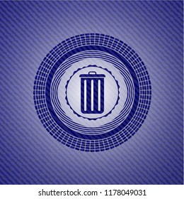 trash can icon inside emblem with jean texture
