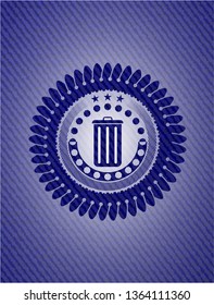 trash can icon inside emblem with denim high quality background