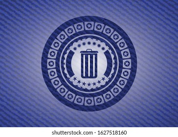 trash can icon inside emblem with jean texture