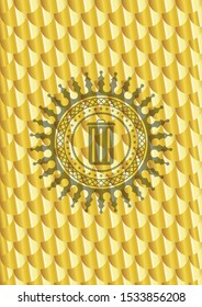 trash can icon inside gold emblem. Scales pattern. Vector Illustration. Detailed.