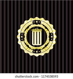 trash can icon inside golden emblem or badge