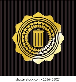 trash can icon inside golden badge or emblem