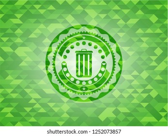 trash can icon inside green mosaic emblem