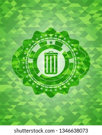 trash can icon inside green emblem. Mosaic background