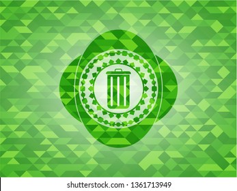 trash can icon inside green mosaic emblem