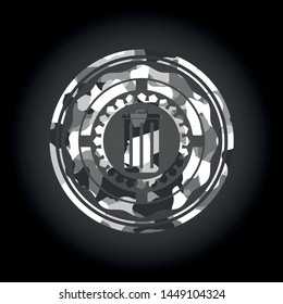 trash can icon inside grey camouflaged emblem