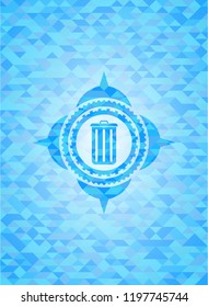 trash can icon inside light blue mosaic emblem