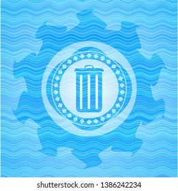 trash can icon inside light blue water wave style badge.