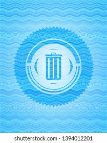 trash can icon inside light blue water style emblem.