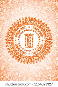 trash can icon inside orange mosaic emblem